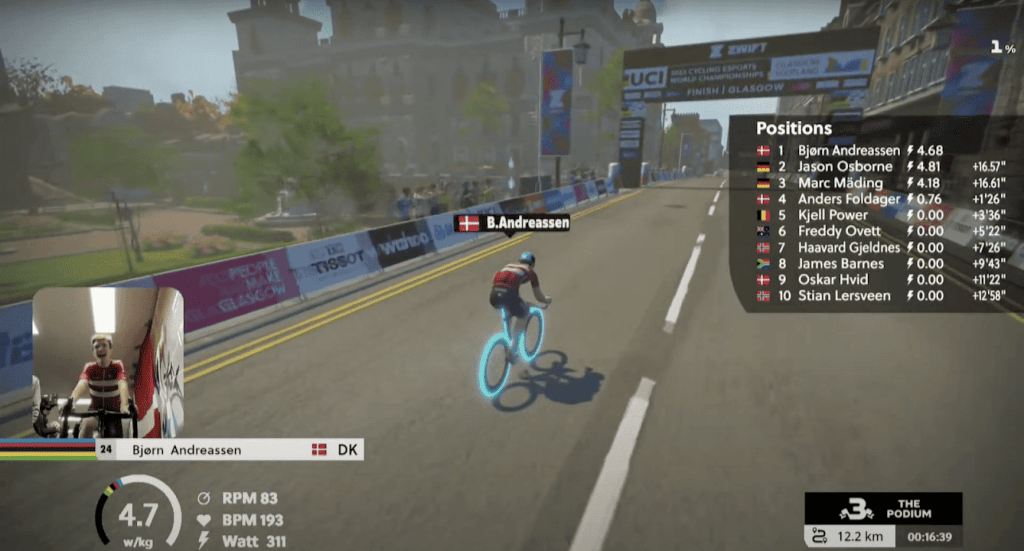2023 UCI Cycling Esports World Championship Bjorn Andreassen crossing the finish line