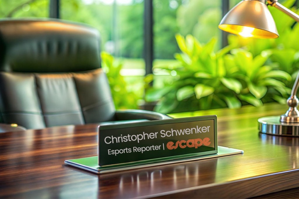 Christopher Schwenker Esports Reporter Escape Desk Nameplate