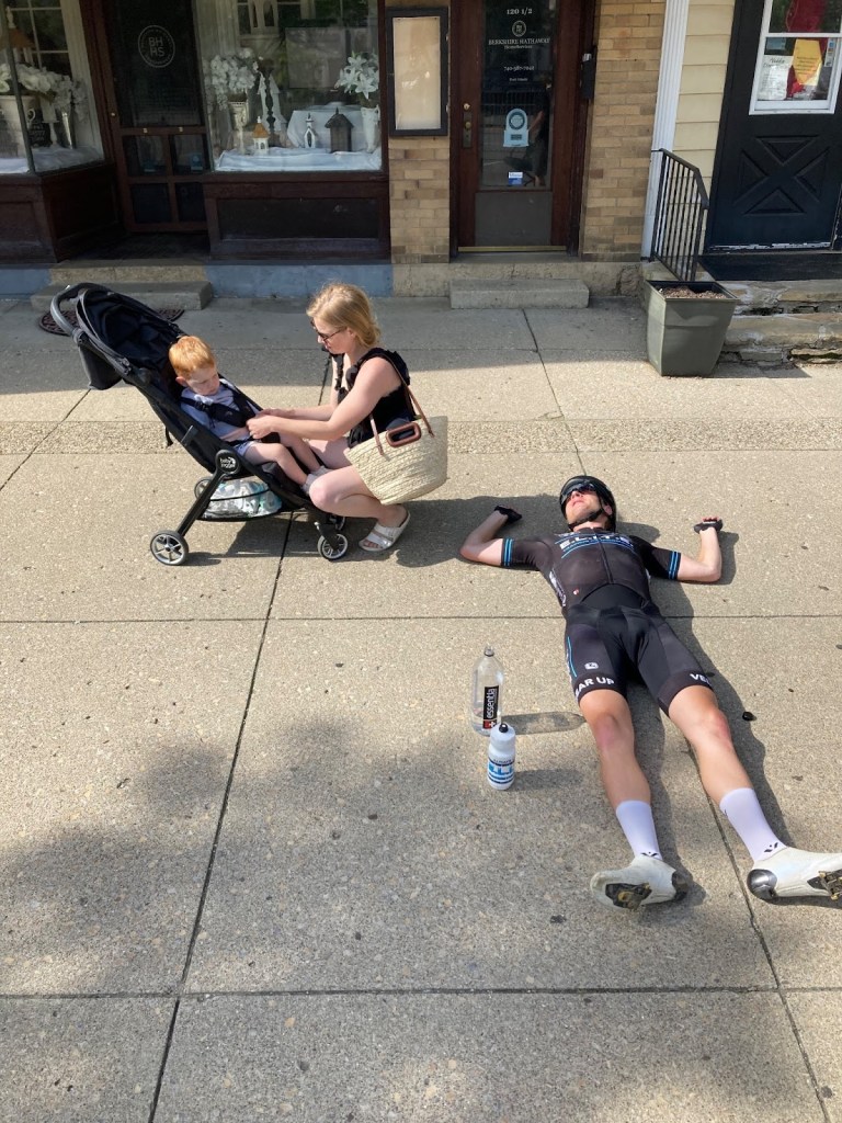 Elite Cyclist Tom Corrigan Post-Race Sprawl