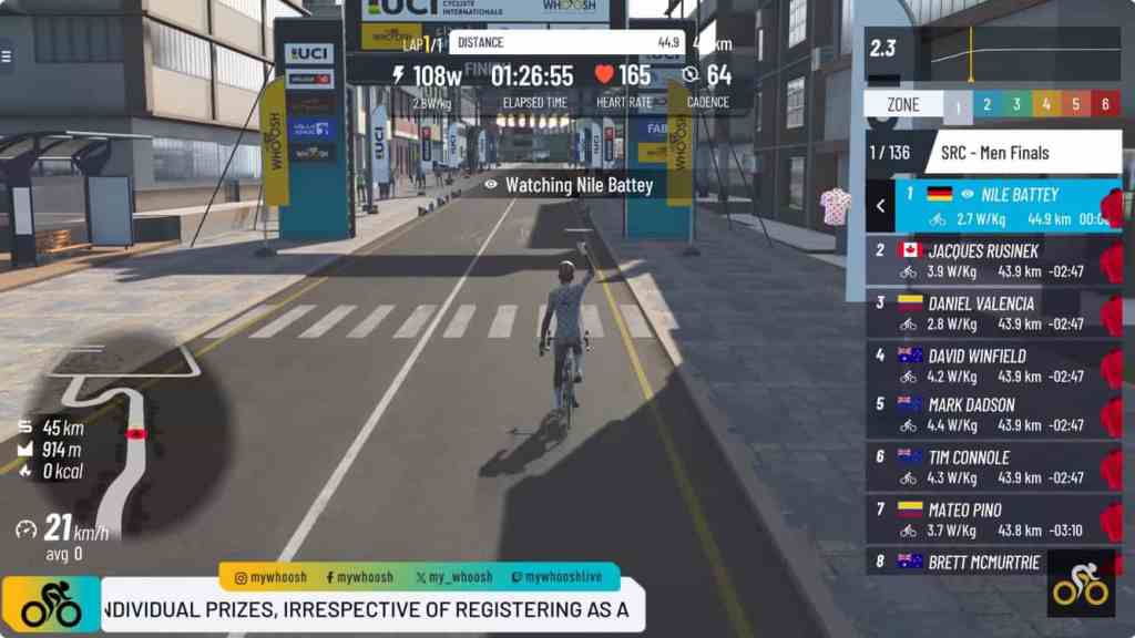 MyWhoosh Sunday Race Club Introduction - Mile Battey Race Finish