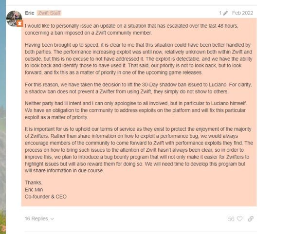 UCI Fair Cycling Esports Cheat Reporting - Performance Increase Exploit