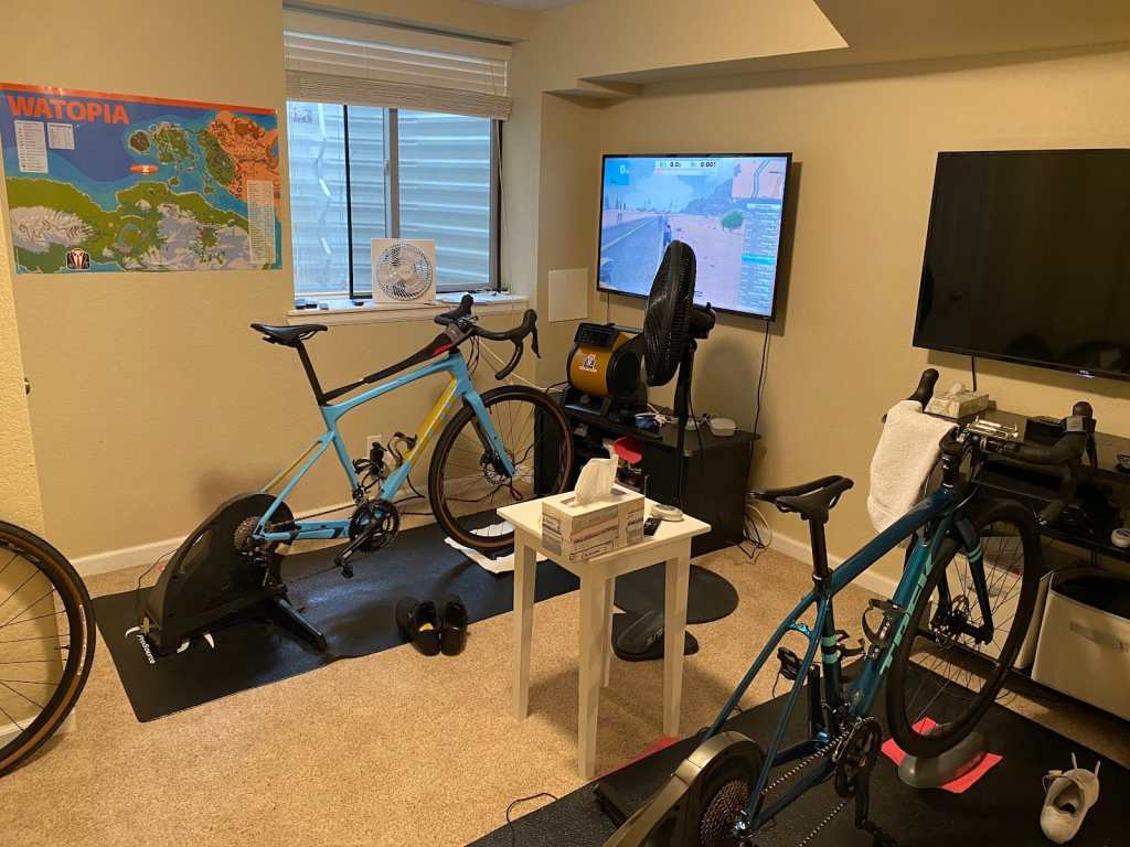Brandon and Val use Zwift indoors