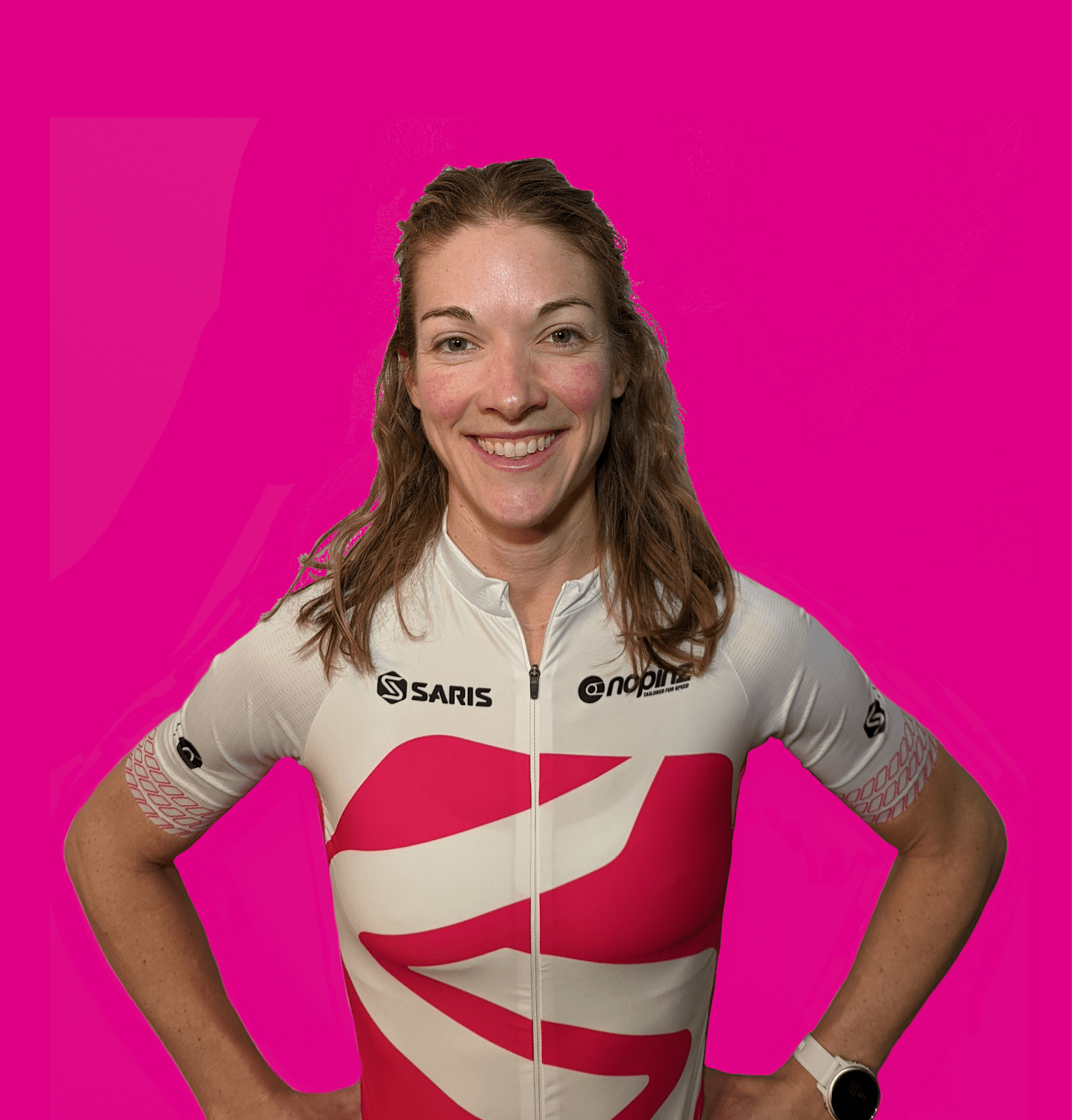 Liz Van Houweling in Saris No Pinz cycling jersey