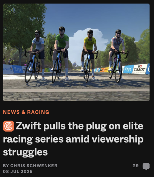 Zwift pulls the plug on elite racing series amid viewership struggles on Escape Collective
