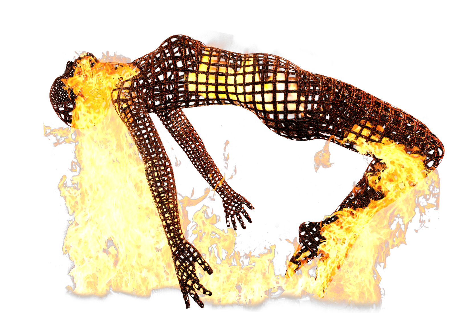 image of woman bent backwards with flames coming from her body
