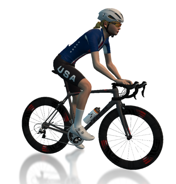 Zwift avatar wearing a team USA uniform