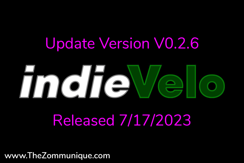 indieVelo update V0.2.6 released July 17, 2023